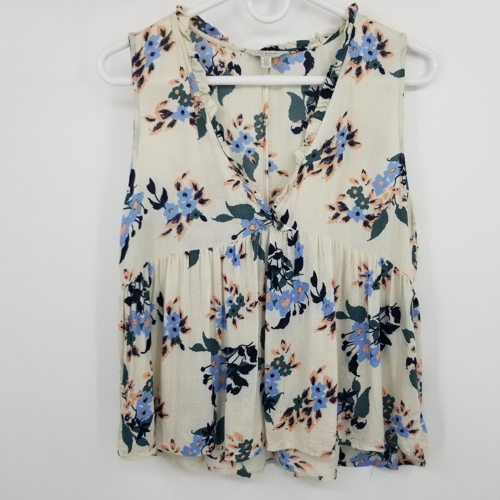 Lucky Brand Floral Peplum Sleeveless Romantic Top